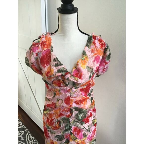 For Love & Lemons NWT Beth Pink Floral Lace Romantic Bodycon Midi Dress Medium - Picture 6 of 16